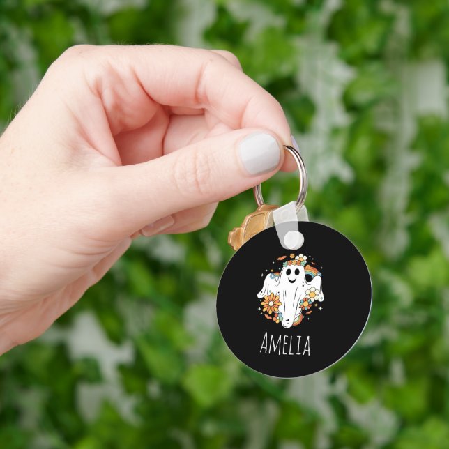 Happy Ghost Retro Hippie Vibe Keychain (Hand)