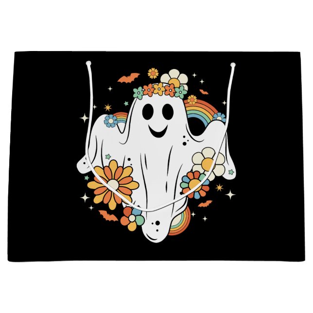Happy Ghost Retro Hippie Vibe Large Gift Bag (Front)