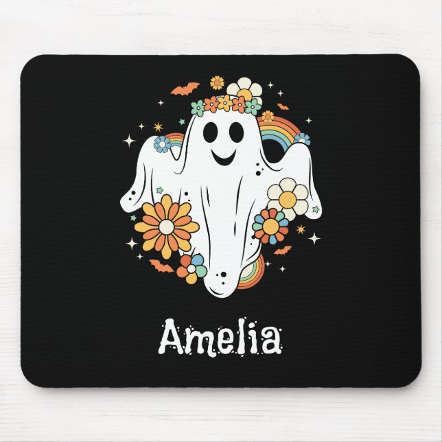 Happy Ghost Retro Hippie Vibe Mouse Pad (Front)
