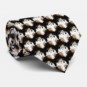 Happy Ghost Retro Hippie Vibe Pattern Tie