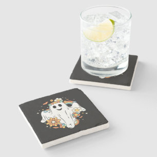 Happy Ghost Retro Hippie Vibe Stone Coaster