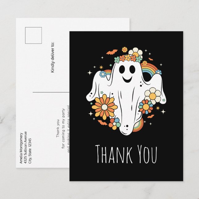 Happy Ghost Retro Hippie Vibe Thank You Postcard (Front/Back)