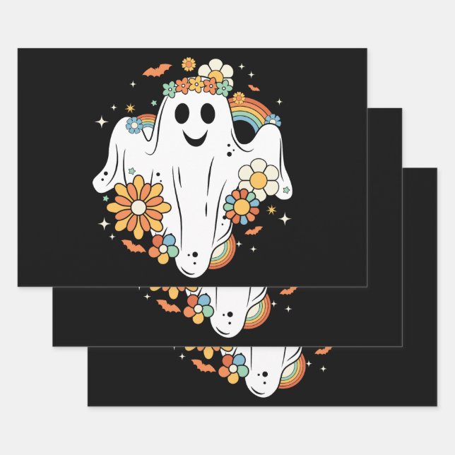 Happy Ghost Retro Hippie Vibe Wrapping Paper Sheet (Set)