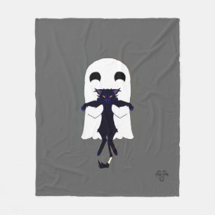 Happy Ghost & Scraggly Black Cat Fleece Throw