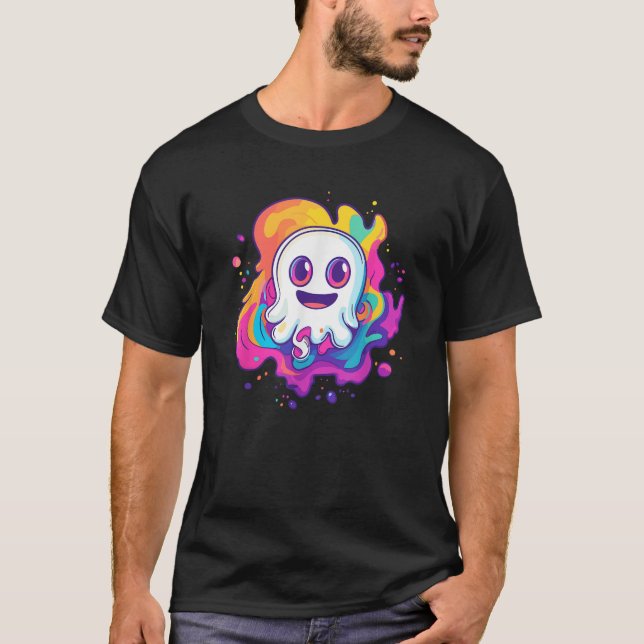 Happy Ghost with Colourful Splash  T-Shirt (Front)
