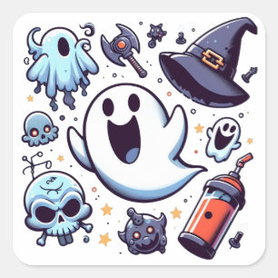 Happy Ghosts & Spooky Fun Halloween Square Sticker
