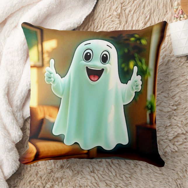 Happy Ghost's Thumbs Up Throw Pillow (Blanket)