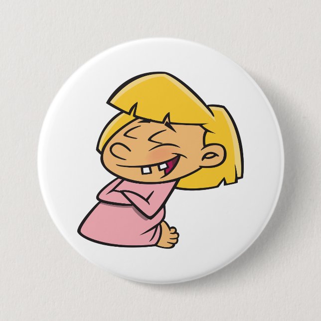 Happy Giggling Cartoon Girl 3 Inch Round Button (Front)