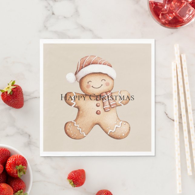Happy Gingerbread Cookie with Santa Hat Napkin (Insitu)