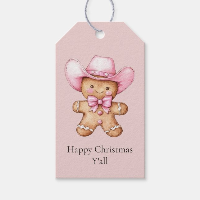 Happy Gingerbread Cowgirl Christmas Gift Tags (Front)