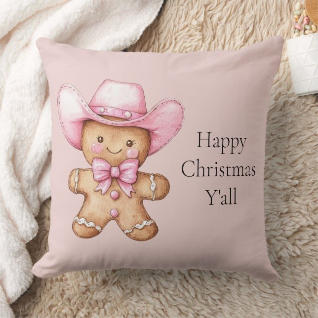 Happy Gingerbread Cowgirl Christmas Throw Pillow (Blanket)