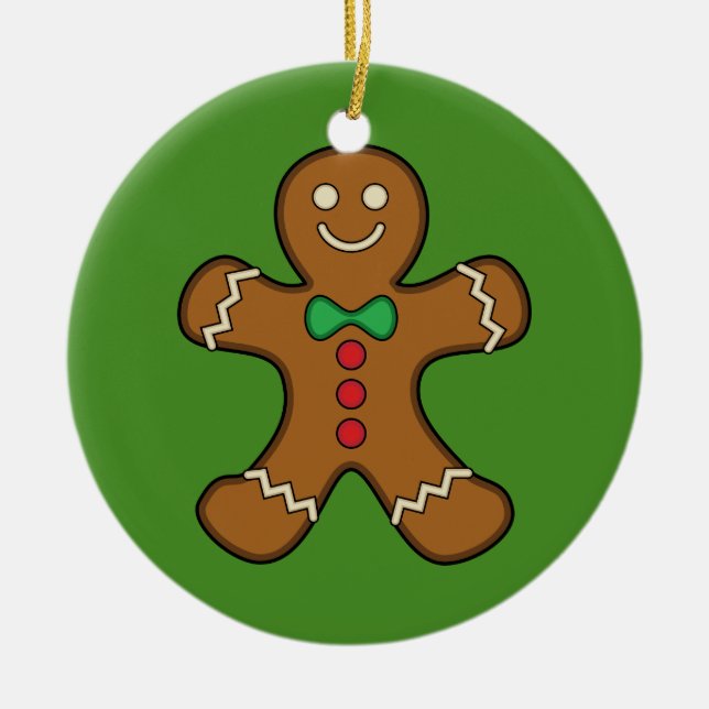 Happy Gingerbread Man Ceramic Ornament (Front)