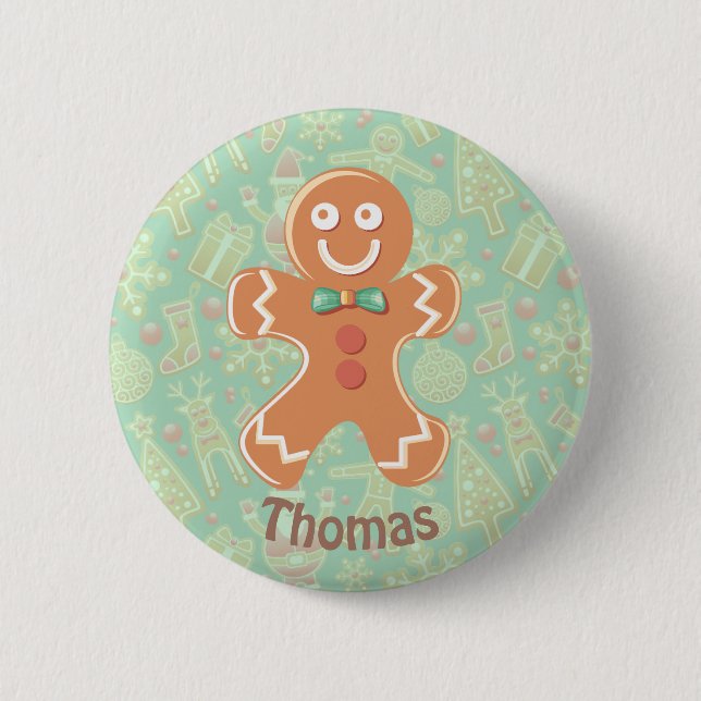 Happy Gingerbread Man Merry Christmas 2 Inch Round Button (Front)
