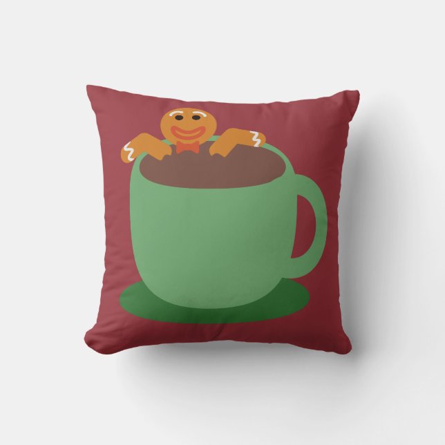 Happy Gingerbread Man Relaxing Cocoa Holiday  Throw Pillow (Front)