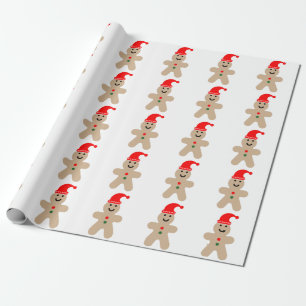 Happy Gingerbread man wearing a Santa hat Wrapping Paper