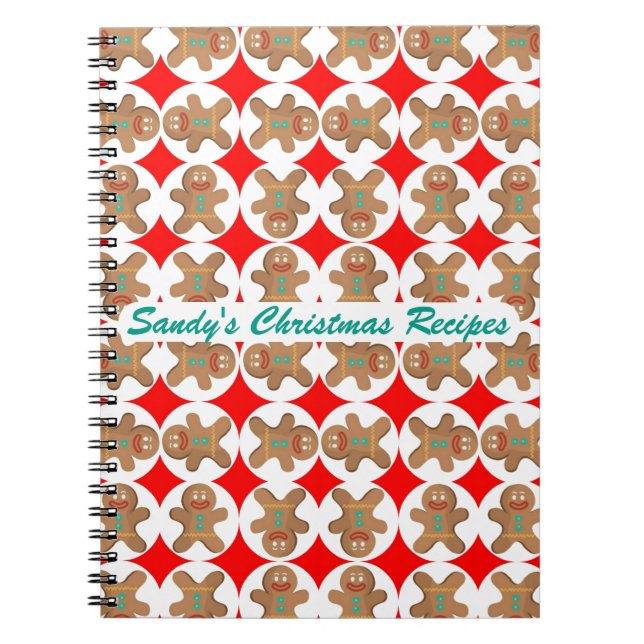 Happy Gingerbread Personalized Christmas Cookbook Notebook (Front)