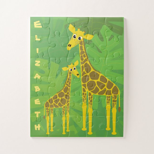 Happy Giraffe Family Kids Personalized Jigsaw Puzzle (Vertical)