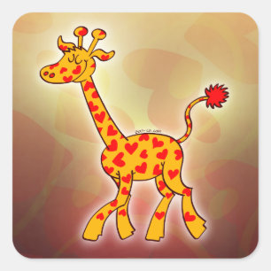 Happy Giraffe Spotted with Hearts Square Sticker