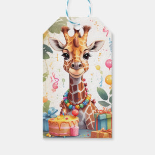 Happy Giraffe with Gifts & Cake    Gift Tags