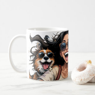 Happy Girl And Cute Dog In Sunglasses With Quote Coffee Mug