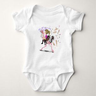 Happy Girl and Ostrich - Racing Team - Fun Drawing Baby Bodysuit