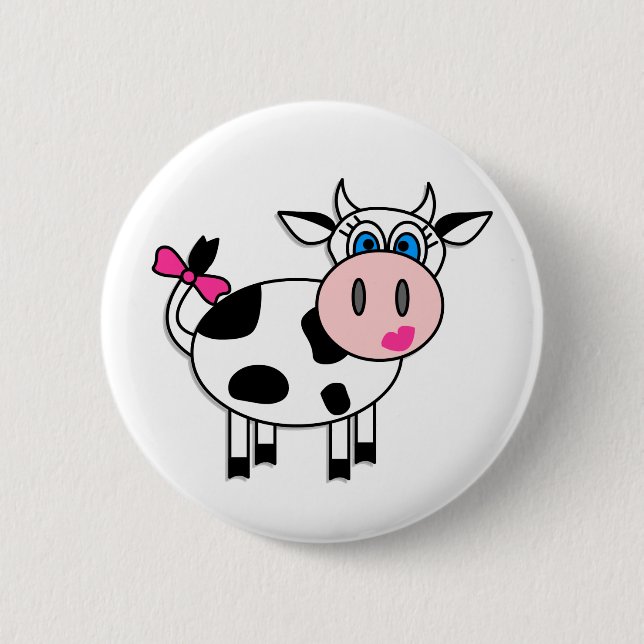 Happy Girl Cow 2 Inch Round Button (Front)