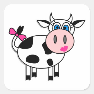 Happy Girl Cow Square Sticker