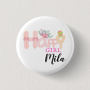  happy girl cream cake 1 inch round button