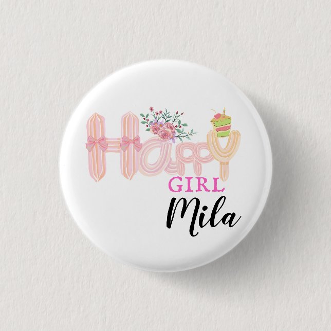  happy girl cream cake 1 inch round button (Front)
