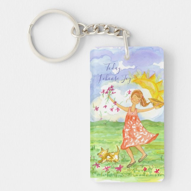 Happy Girl Dog Today I Choose Joy Inspirational Keychain (Front)