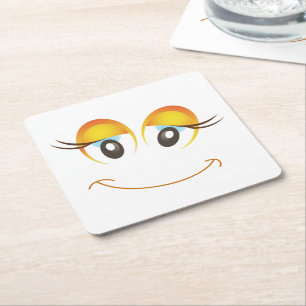 HAPPY GIRL FACE SQUARE PAPER COASTER