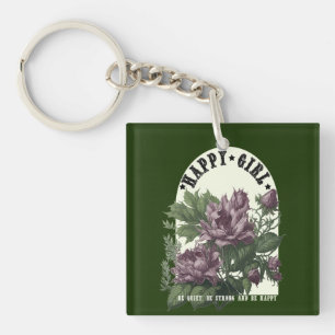 Happy Girl floral t-shirt Keychain