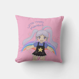 Happy Girl Hand Drawn Illustration – Little Happy Throw Pillow