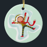 Happy Girl Making Snow Angel Xmas Winter Ceramic Ornament<br><div class="desc">Happy girl making snow angel in the snow for this winter holiday Christmas Xmas design.You can change the image and color to you favorite idea. diy</div>