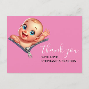 Happy Girl Peeking out Baby Shower Thank You Postcard