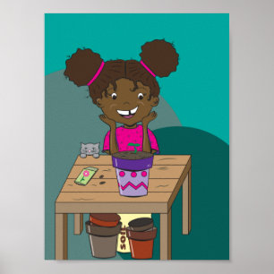 Happy Girl Starring at her Seedlings Poster
