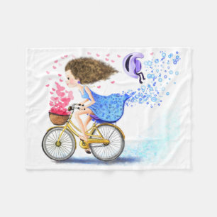 Happy Girl with Bike Baby Fleece Blanket