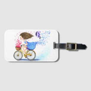 Happy Girl with Bike Luggage Tag