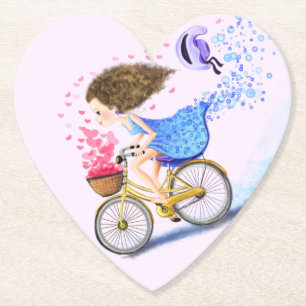 Happy Girl with Bike Paper Coaster