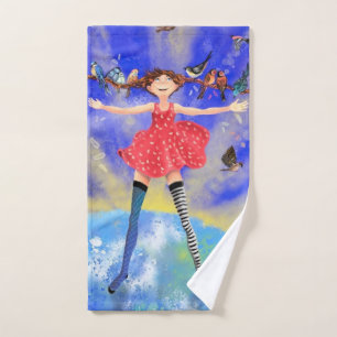 Happy Girl with Birds - Happines Bath Towel Set