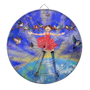 Happy Girl with Birds - Happines - Joy Dartboard
