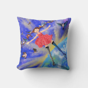 Happy Girl with Birds - Happines - Joy Throw Pillow
