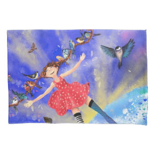 Happy Girl with Birds - Happines Pillowcase
