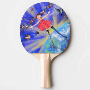 Happy Girl with Birds - Happines Ping Pong Paddle