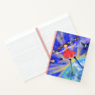 Happy Girl with Birds Notebook Painting Joy