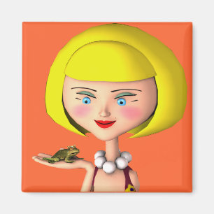 Happy Girl With Frog Prince Magnet
