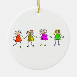 Happy Girls Ceramic Ornament