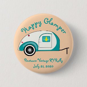 Happy Glamper Aquamarine Vintage Teardrop Trailer 2 Inch Round Button