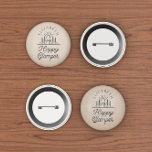 Happy Glamper Nature Brown Monogram  1 Inch Round Button<br><div class="desc">Button featuring a beautiful vintage script and a cute nature inspired camping illustration on a light brown background.</div>