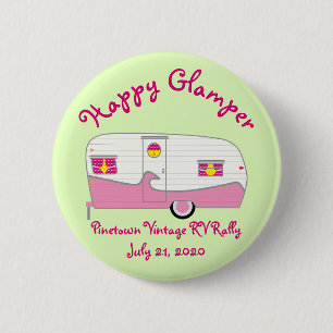 Happy Glamper Pink Vintage Canned Ham Trailer 2 Inch Round Button